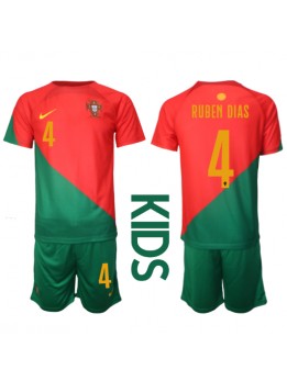 Portugal Ruben Dias #4 Heimtrikotsatz für Kinder WM 2022 Kurzarm (+ Kurze Hosen)